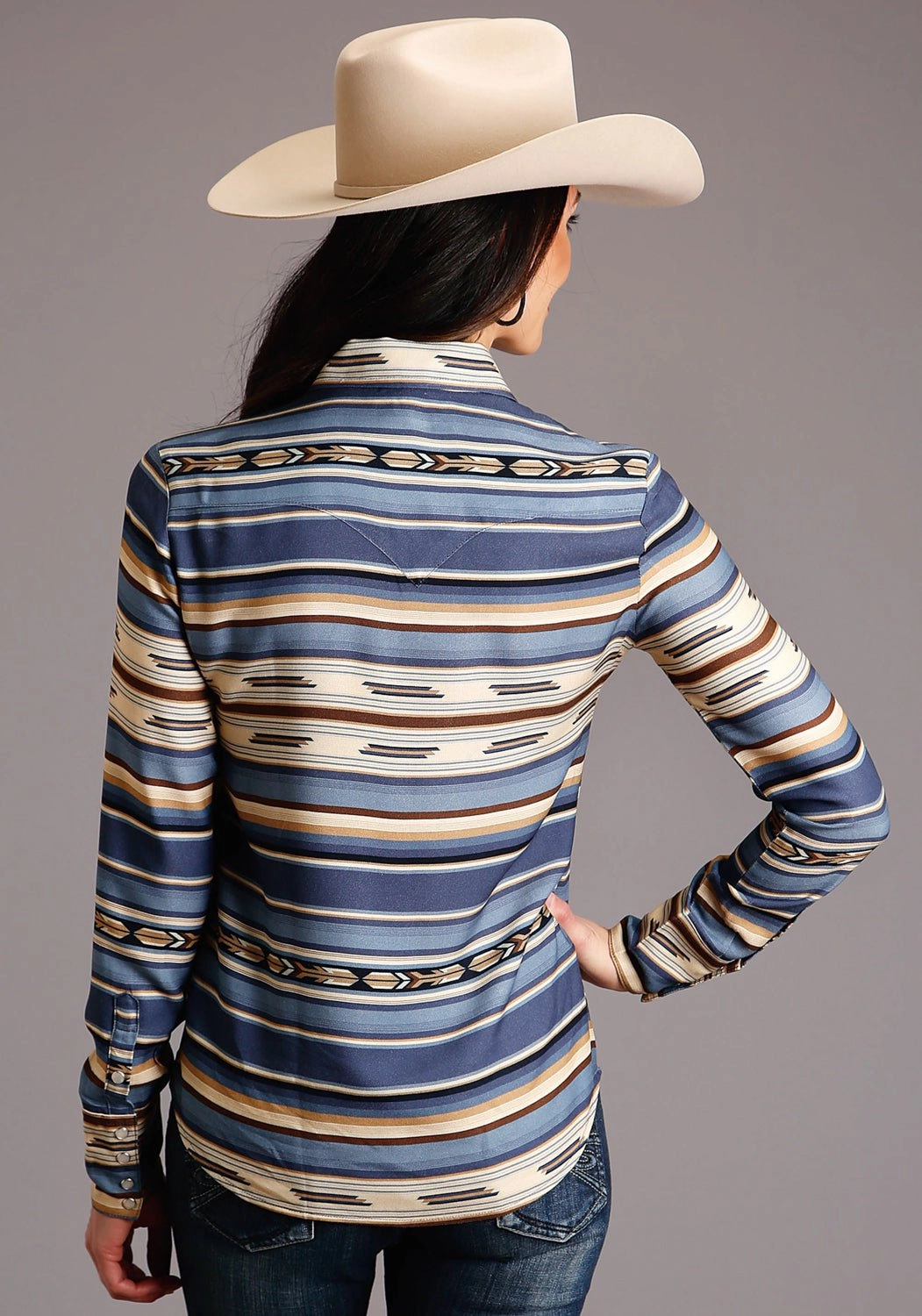 Cool Texture Stetson Womens Blue Rayon/Nylon Indigo Serape L/S Blouse