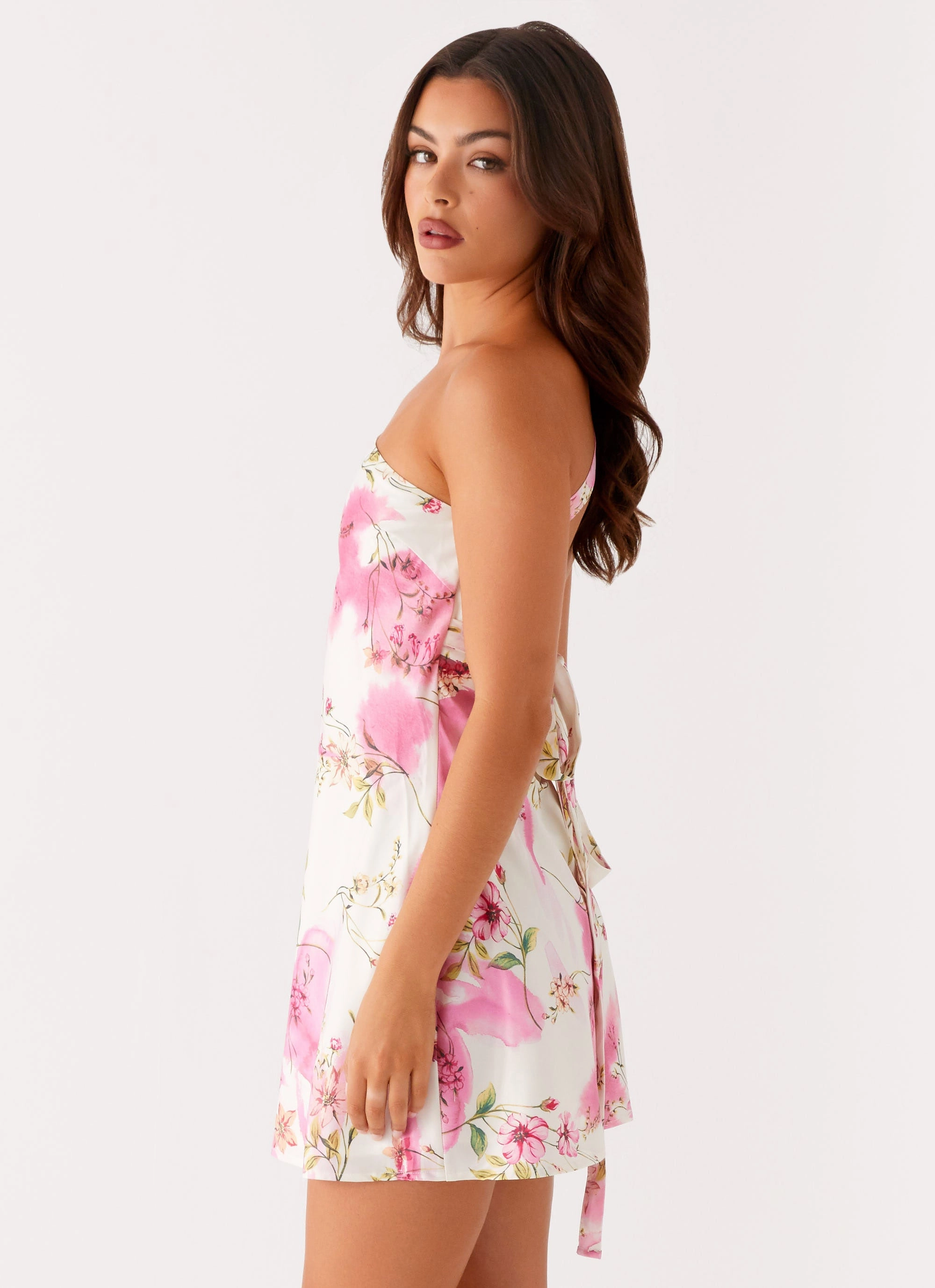 Lights Out Mini Dress - Ivory Floral Print Dance-Party Minimal Design