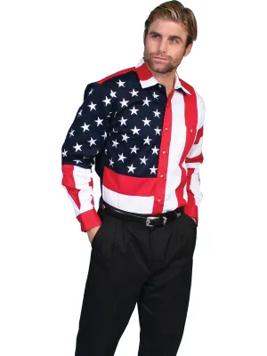 Lightweight Fabric Scully RangeWear Mens Red 100% Cotton American Flag L/S Western Shirt Scully RangeWear Mens Red 100% Cotton American Flag L/S Western Shirt All day wearability