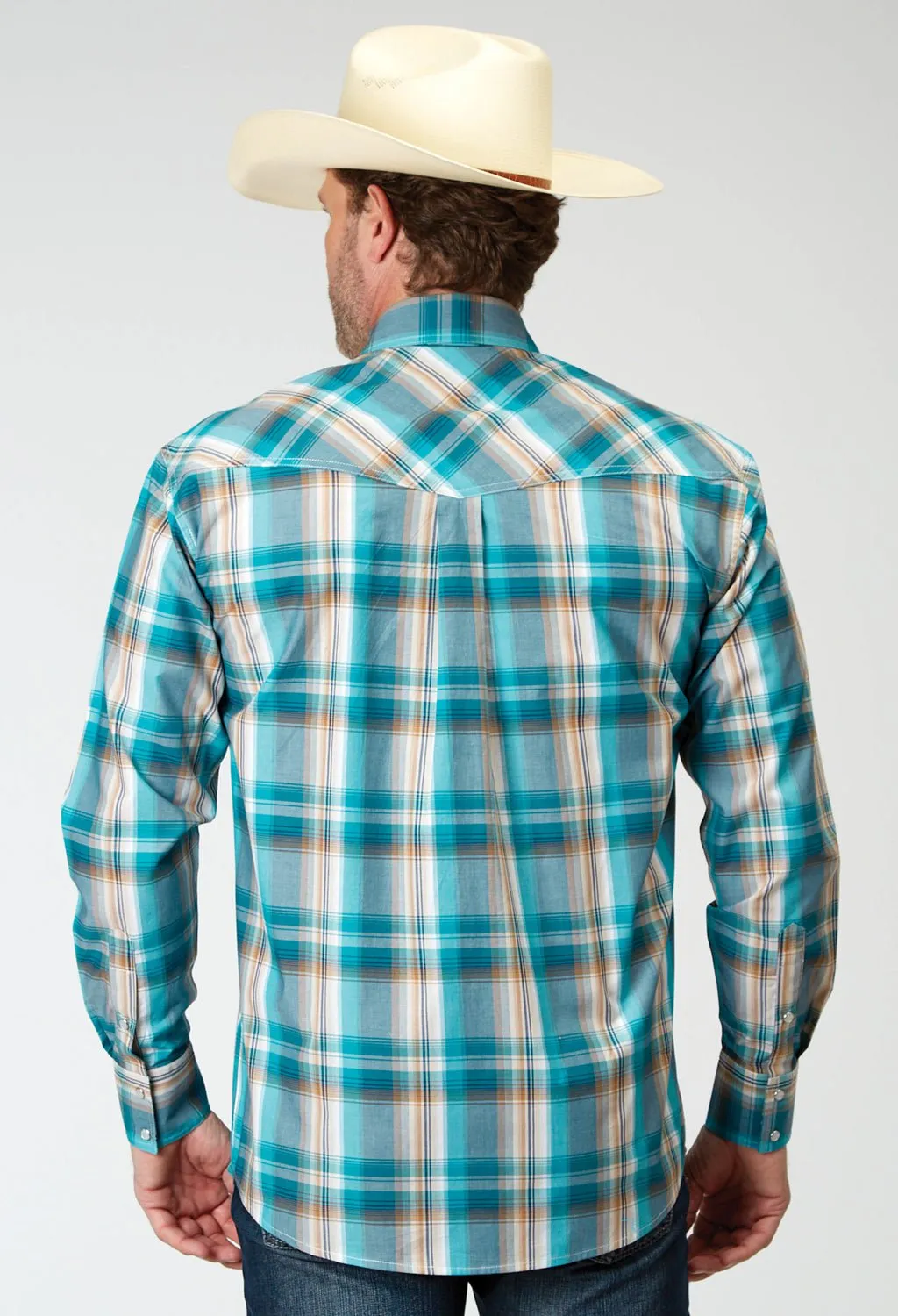 Ruffle Edge Thermoregulating Fabric Roper Mens Tall Waters Edge Plaid Multi-Color 100% Cotton L/S Shirt
