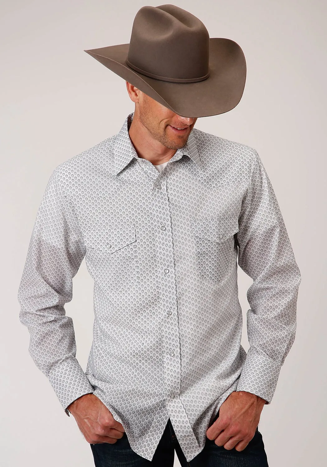 Roper Mens Black/Grey Cotton Blend Teardrop L/S Shirt Anti Static Finish