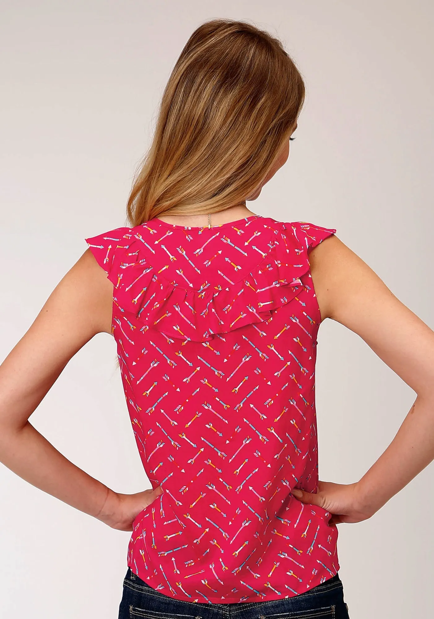 Plus Size Fit Versatile Wear Roper Womens Red Rayon/Nylon Arrow Print S/L Blouse