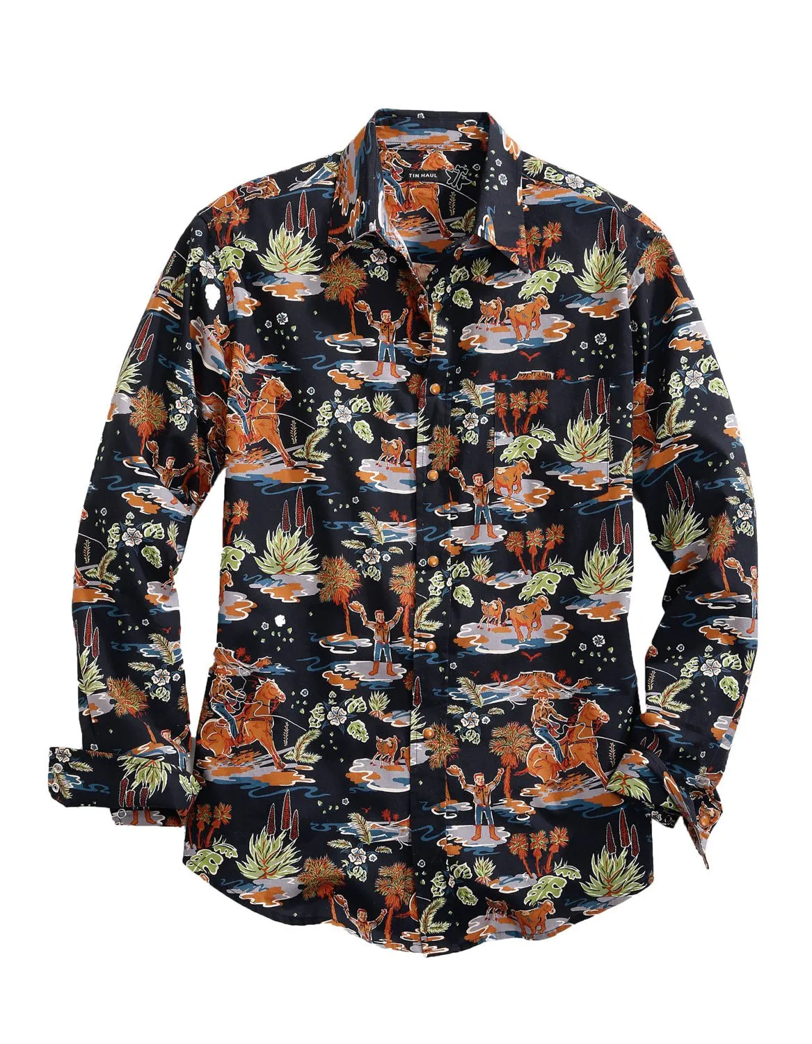 Tin Haul Mens Black 100% Cotton Hawaiian Rodeo L/S Shirt sporty wear Subtle patterns