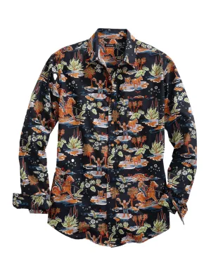 Lightweight Feel Tin Haul Mens Black 100% Cotton Hawaiian Rodeo L/S Shirt Tin Haul Mens Black 100% Cotton Hawaiian Rodeo L/S Shirt All-Weather Wear Easy Care Material