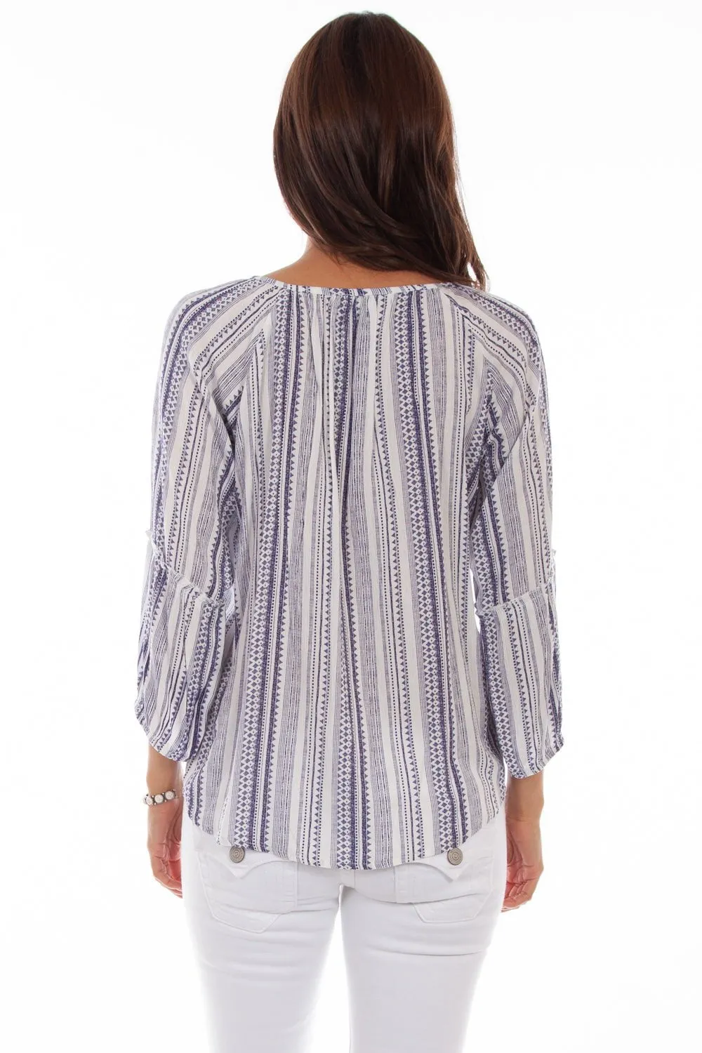 Scully Womens Navy Rayon Geo Peasant S/S Tunic Youthful Appeal