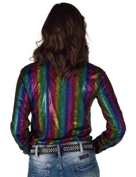 Matte Look Cowgirl Tuff Womens Foil Lightweight Multi-Color Polyester L/S Shirt