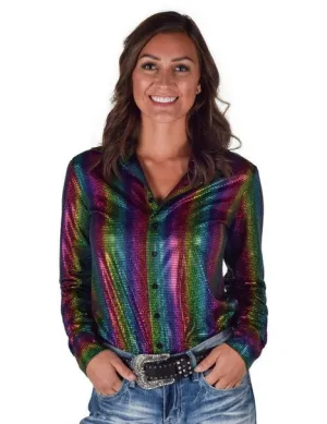 Lightweight Styles Cowgirl Tuff Womens Foil Lightweight Multi-Color Polyester L/S Shirt Trendy Outfit Beach Ready Cowgirl Tuff Womens Foil Lightweight Multi-Color Polyester L/S Shirt