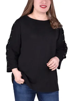 Lightweight Wear Plus Size Laced Sleeve Top High-Low-Hem Tailored Layers Plus Size Laced Sleeve Top