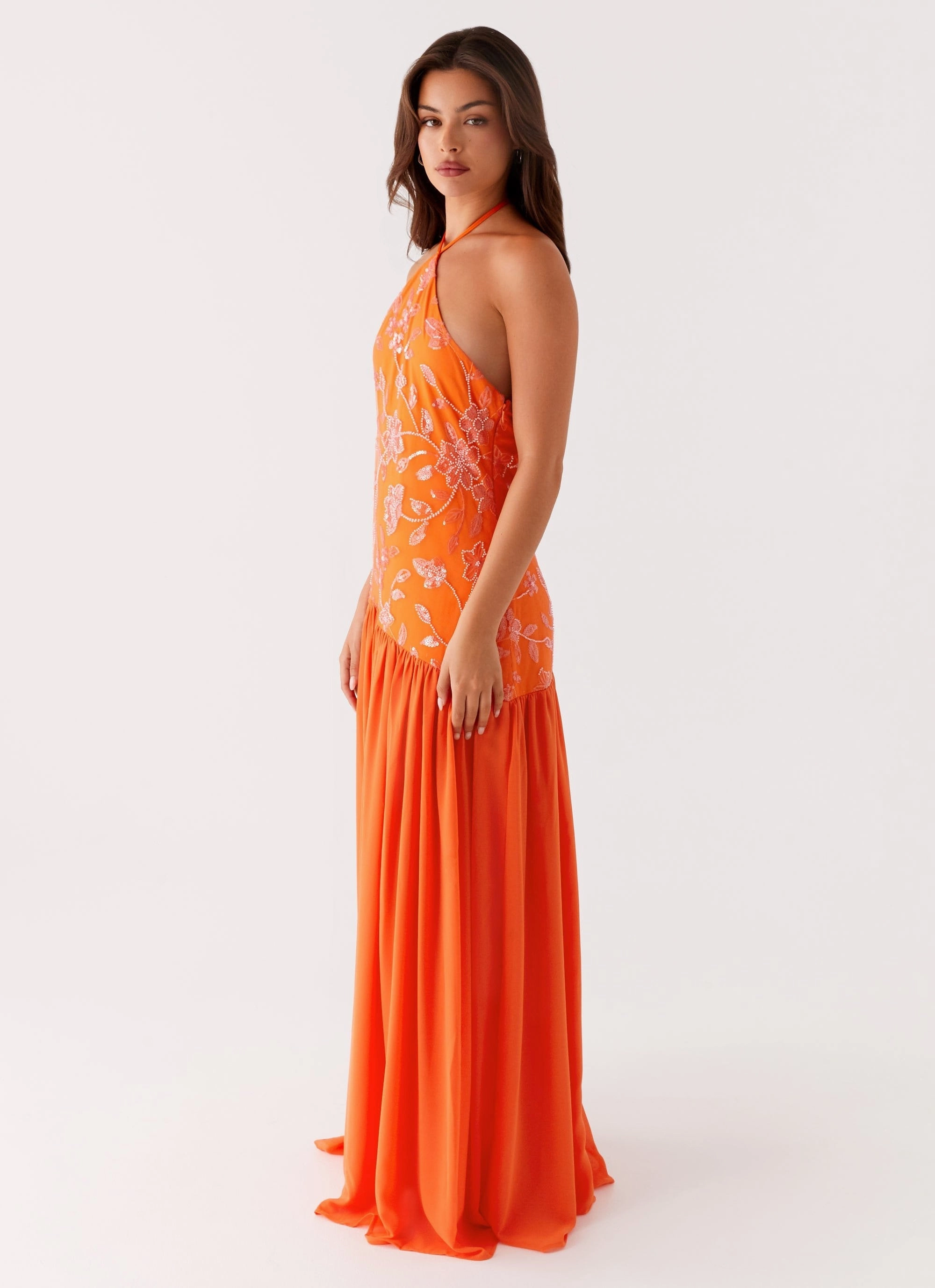 Tailored Wear Minimalist Elegance Janelle Beaded Maxi Dress - Orange