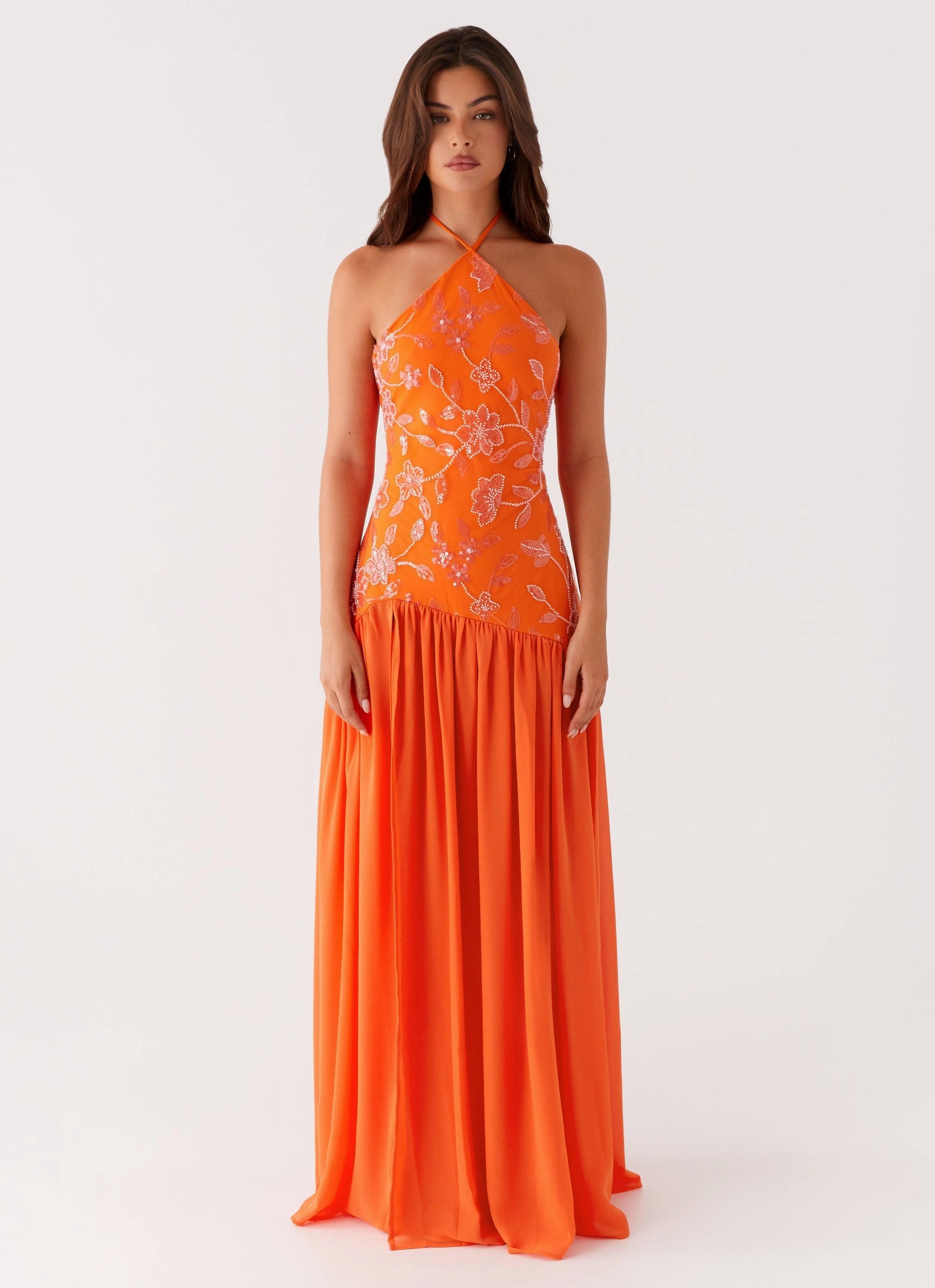 Janelle Beaded Maxi Dress - Orange Lunch Date