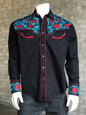 Lightweight Feel Rockmount Mens Black 100% Cotton Red Floral Vintage Turquoise L/S Shirt Rockmount Mens Black 100% Cotton Red Floral Vintage Turquoise L/S Shirt Multipocket Style Black Tie Optional