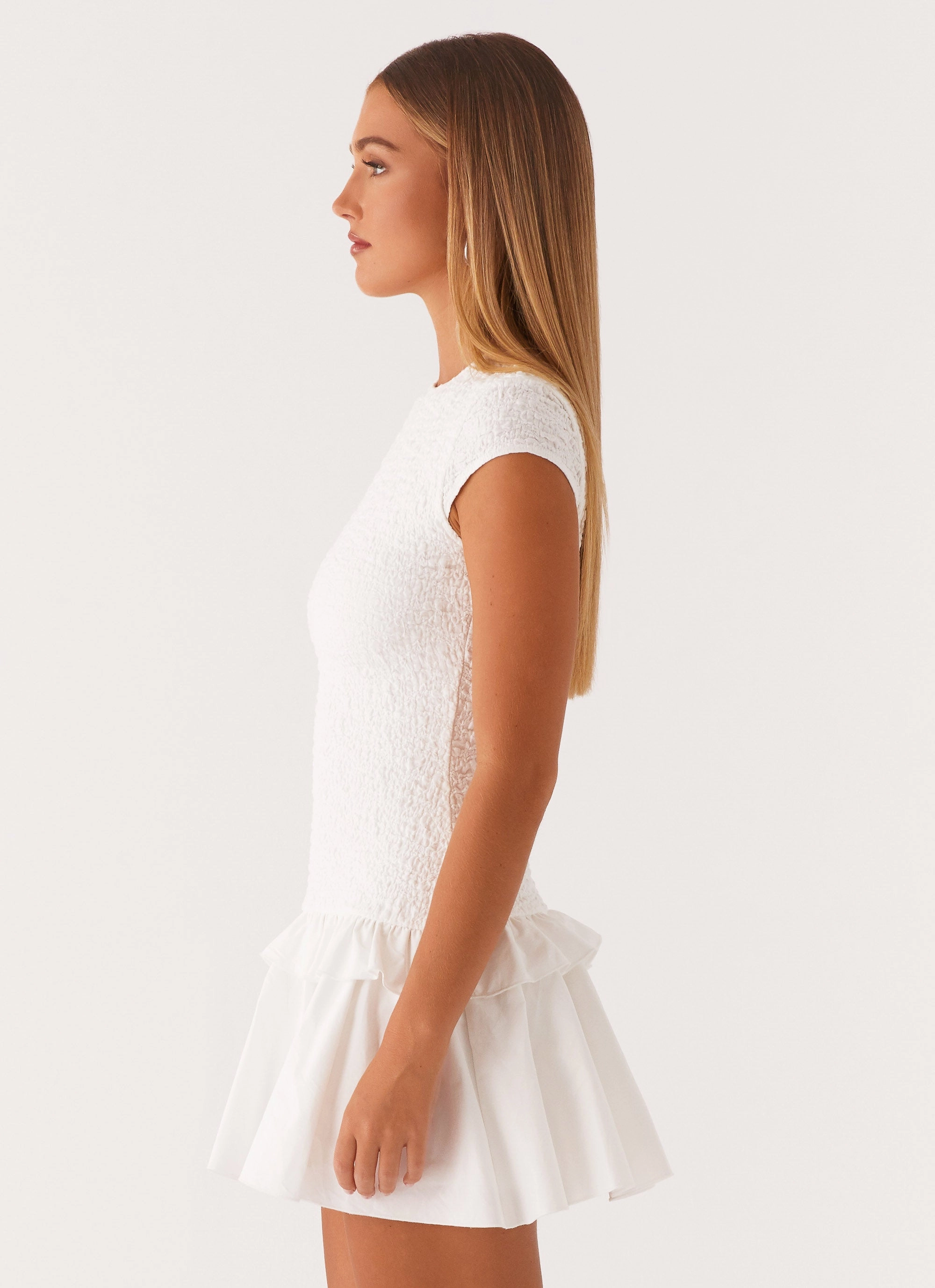Sporty Look Vintage feel Hopeless Romantic Mini Dress - White