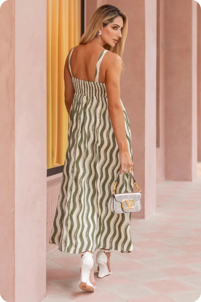 petite size Satin Layers Noelle Wavy Stripe Maxi Dress