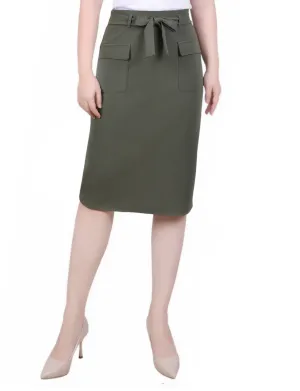 Lilac Tone Petite Slim Belted Scuba Crepe Skirt Neutral-Shade Petite Slim Belted Scuba Crepe Skirt