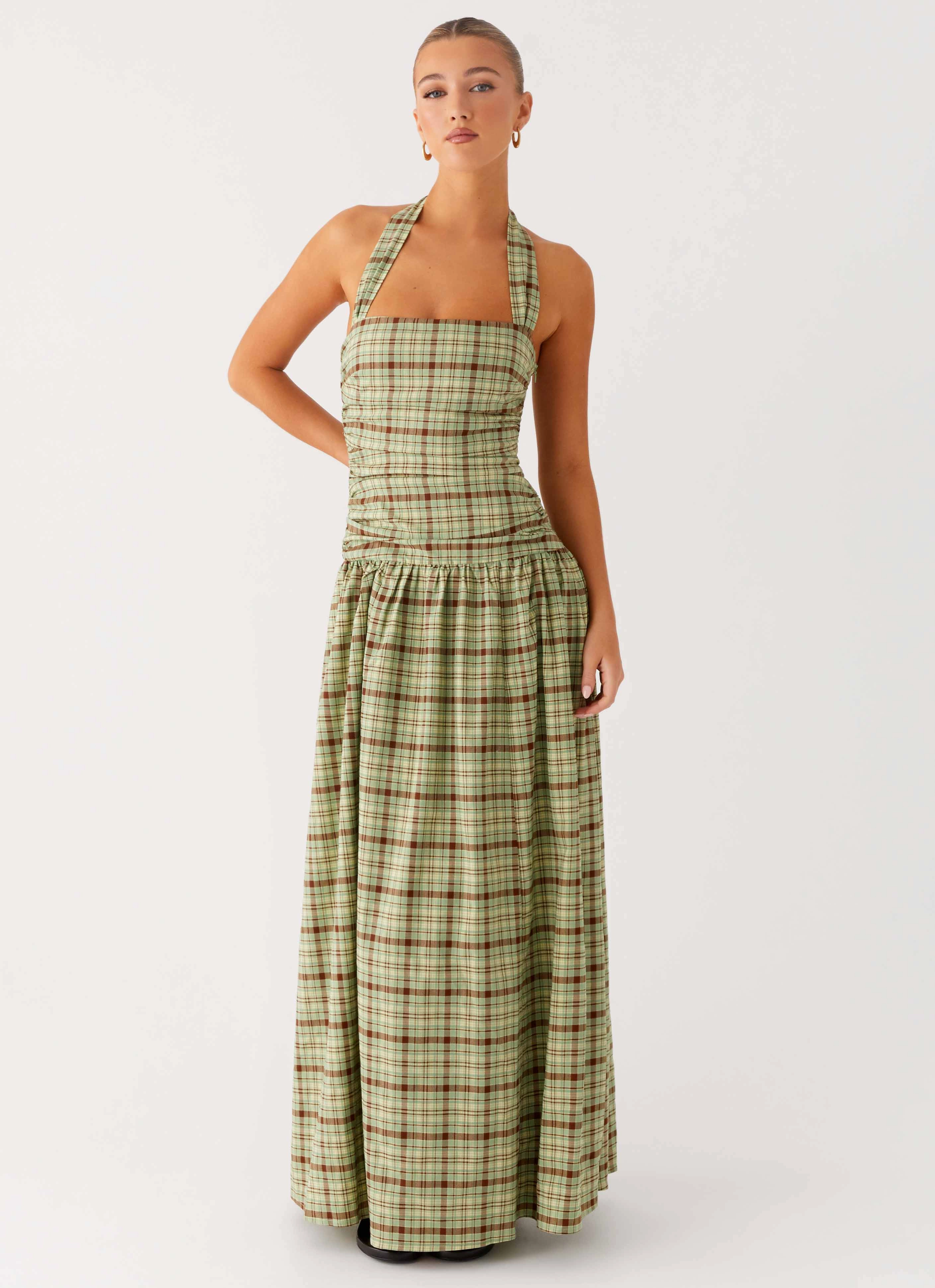 New Mood Easy Comfort Lilith Maxi Dress - Forest Plaid