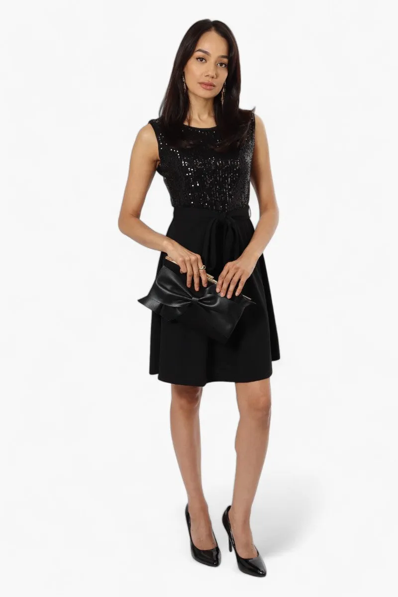 Limite Belted Sequin Top Skater Day Dress - Black