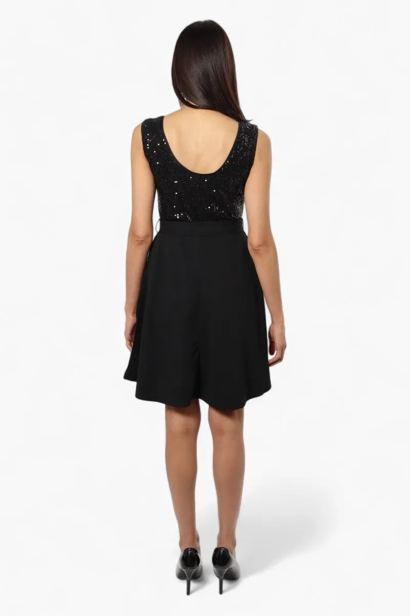 Limite Belted Sequin Top Skater Day Dress - Black
