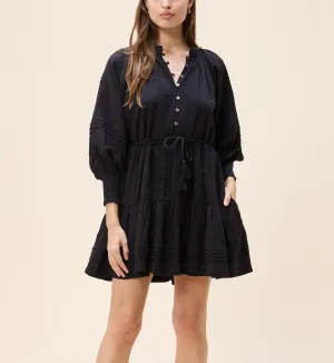 Linen blend Meadow Mini Dress | Black Lounge Base Meadow Mini Dress | Black