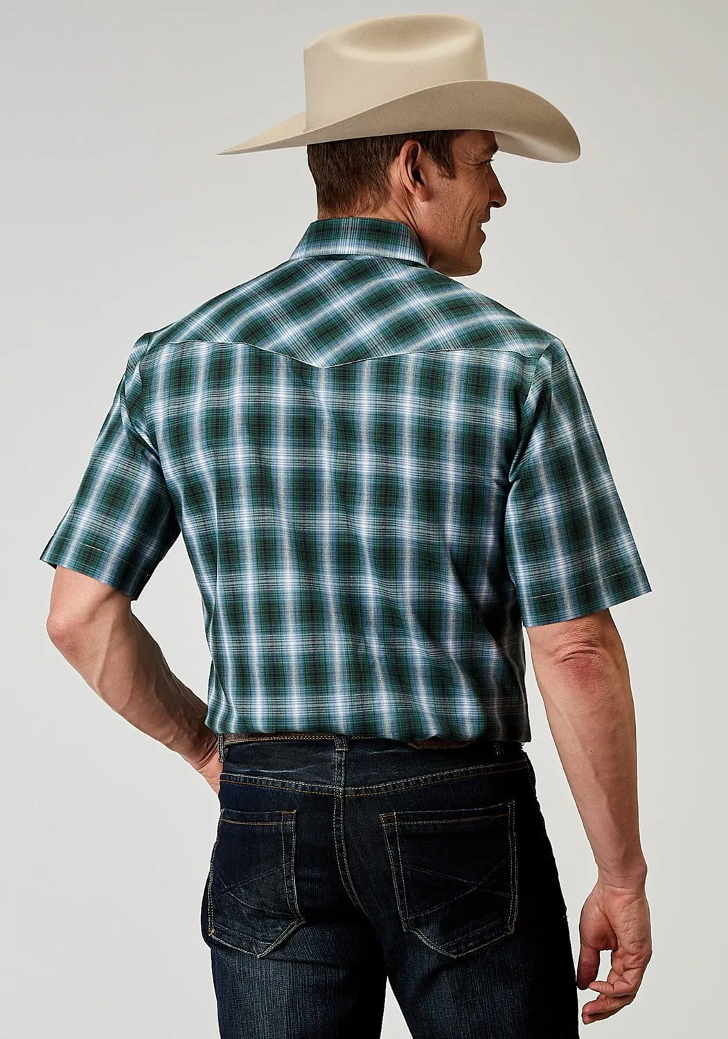 Active Lifestyle Roper Mens 1967 Ocean Plaid Blue Cotton Blend S/S Shirt