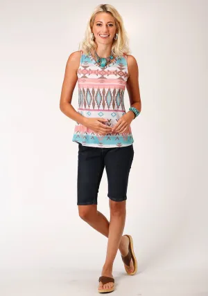 Linen feel Roper Womens Multi-Color Polyester Pastel Aztec S/L Tank Top Timeless elegance Morning Comfort Roper Womens Multi-Color Polyester Pastel Aztec S/L Tank Top