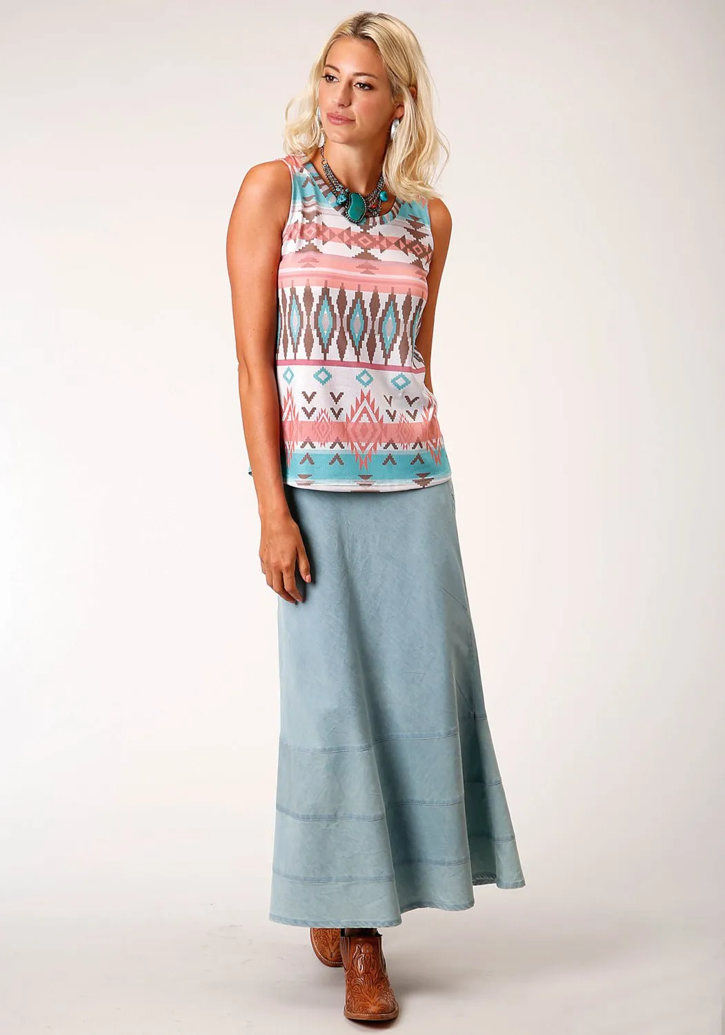 hypoallergenic material birthday party Roper Womens Multi-Color Polyester Pastel Aztec S/L Tank Top