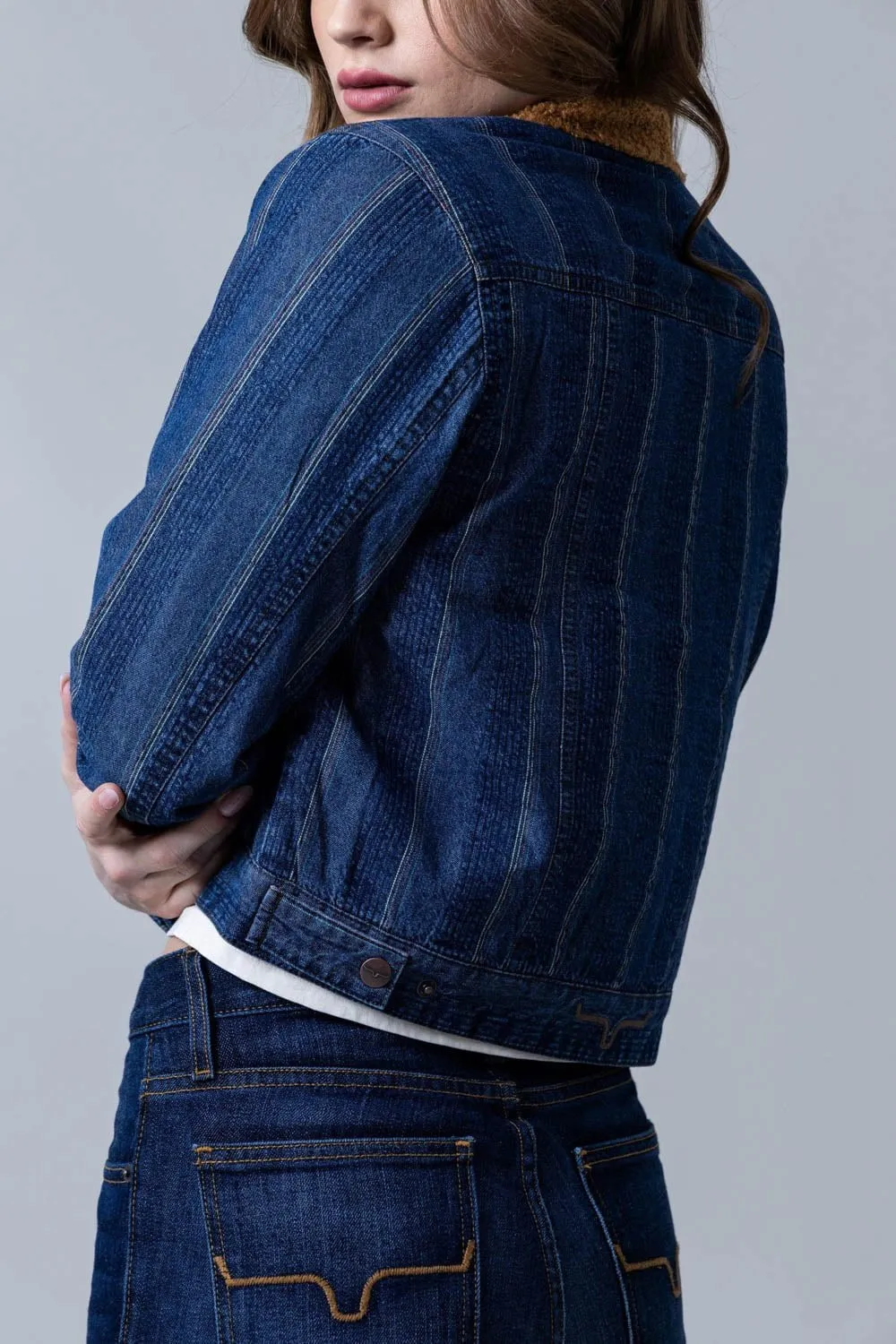 Kimes Ranch Womens Vaquero Trucker Stripe Denim 100% Cotton Jacket Go Everywhere