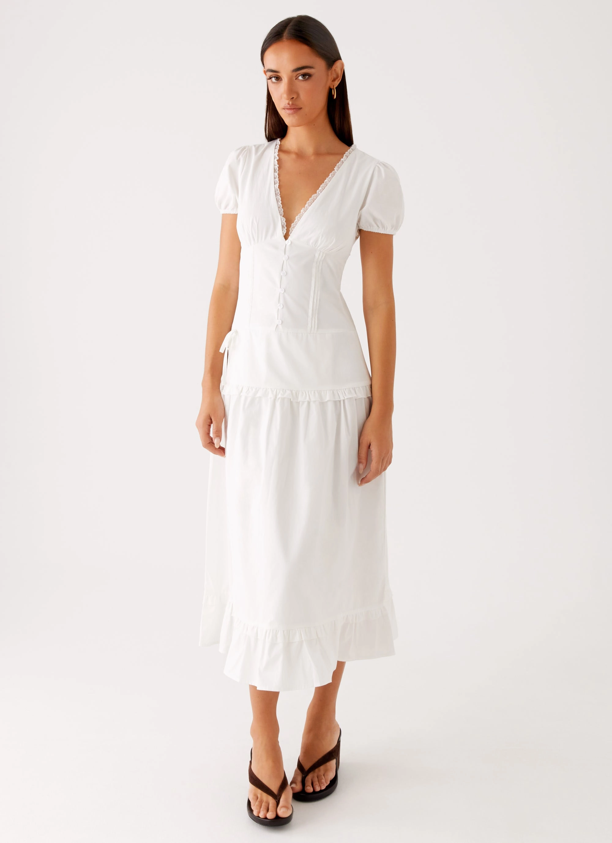 Flattering Look Wear Cap-Sleeve London Midi Dress - White