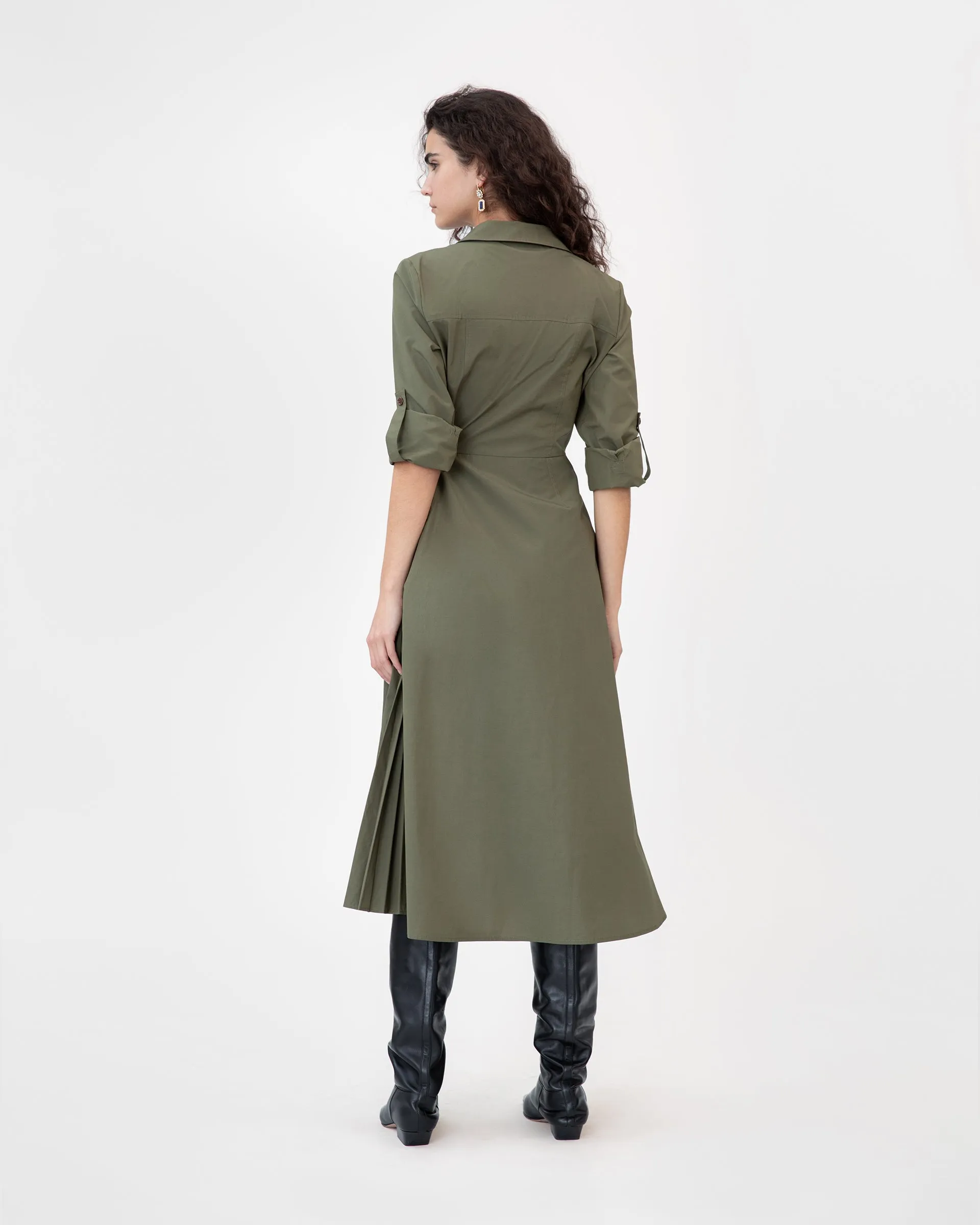 Gloss Finish Long Sleeve Midi Shivon Dress
