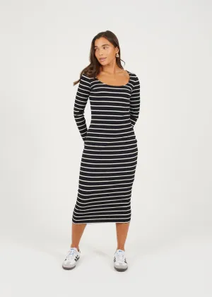 LONG SLEEVE STRIPED MIDI DRESS