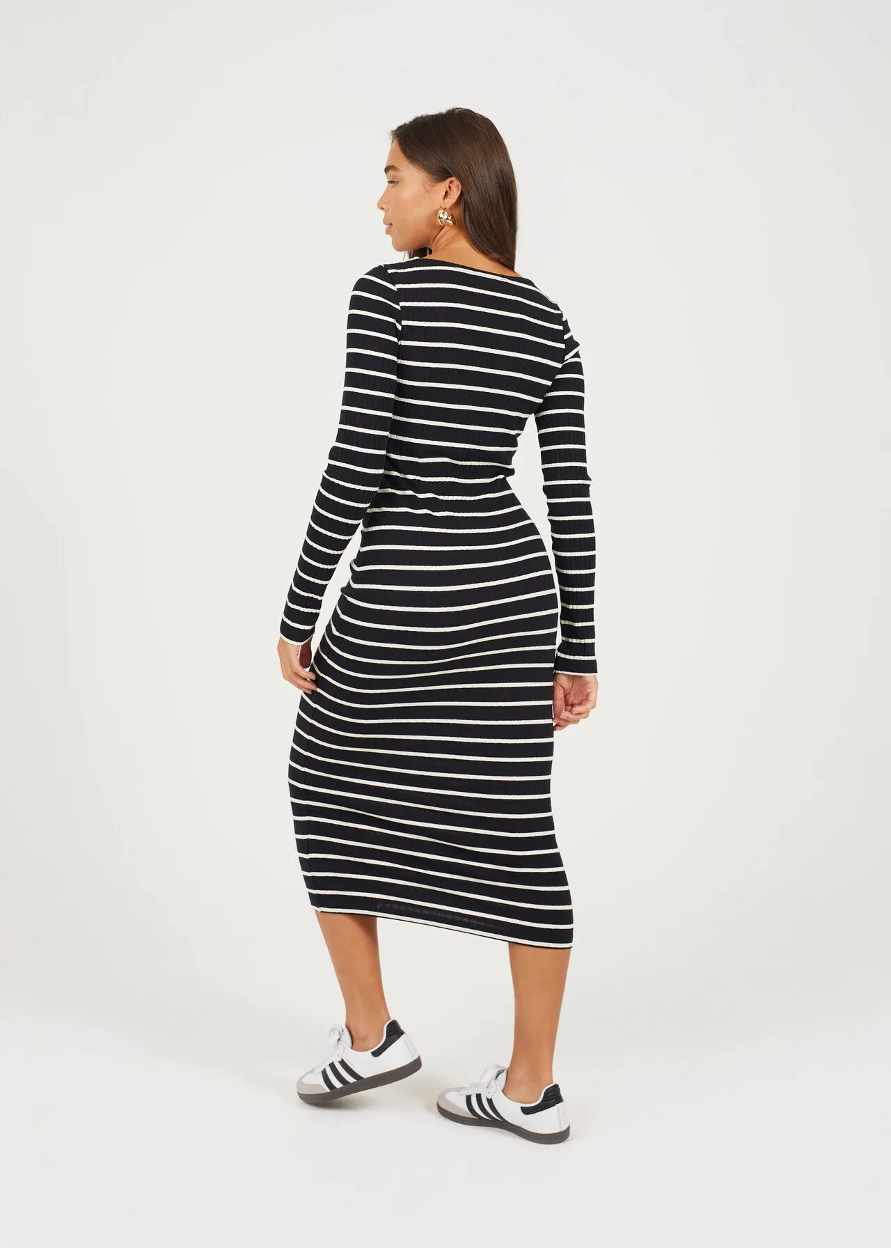 LONG SLEEVE STRIPED MIDI DRESS