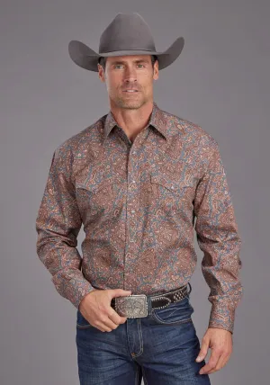 Longline Cut Stetson Mens Copper Paisley Brown 100% Cotton L/S Shirt Flatlock stitching Contemporary Look Stetson Mens Copper Paisley Brown 100% Cotton L/S Shirt