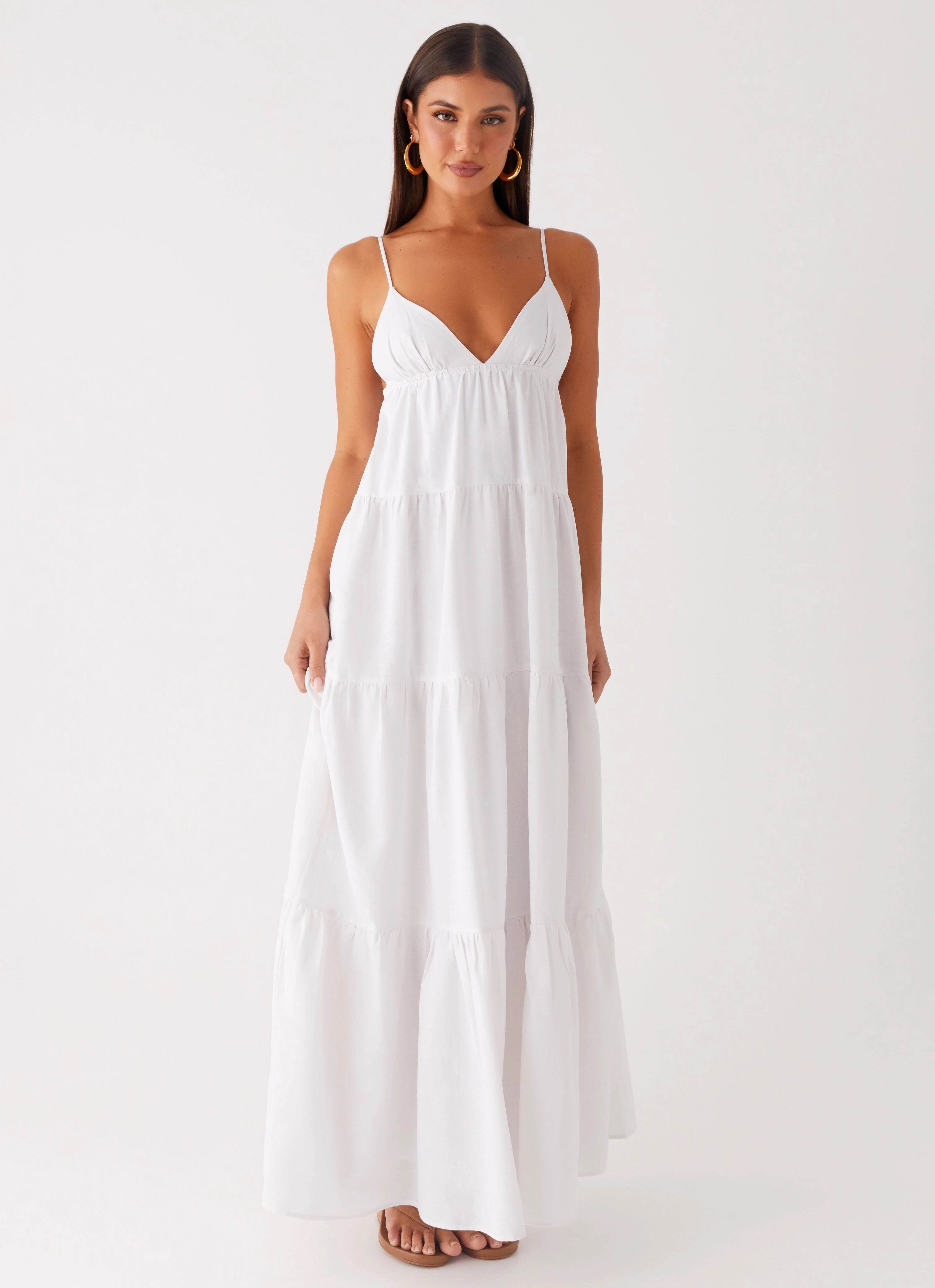 Classic Mood Lotty Linen Maxi Dress - White