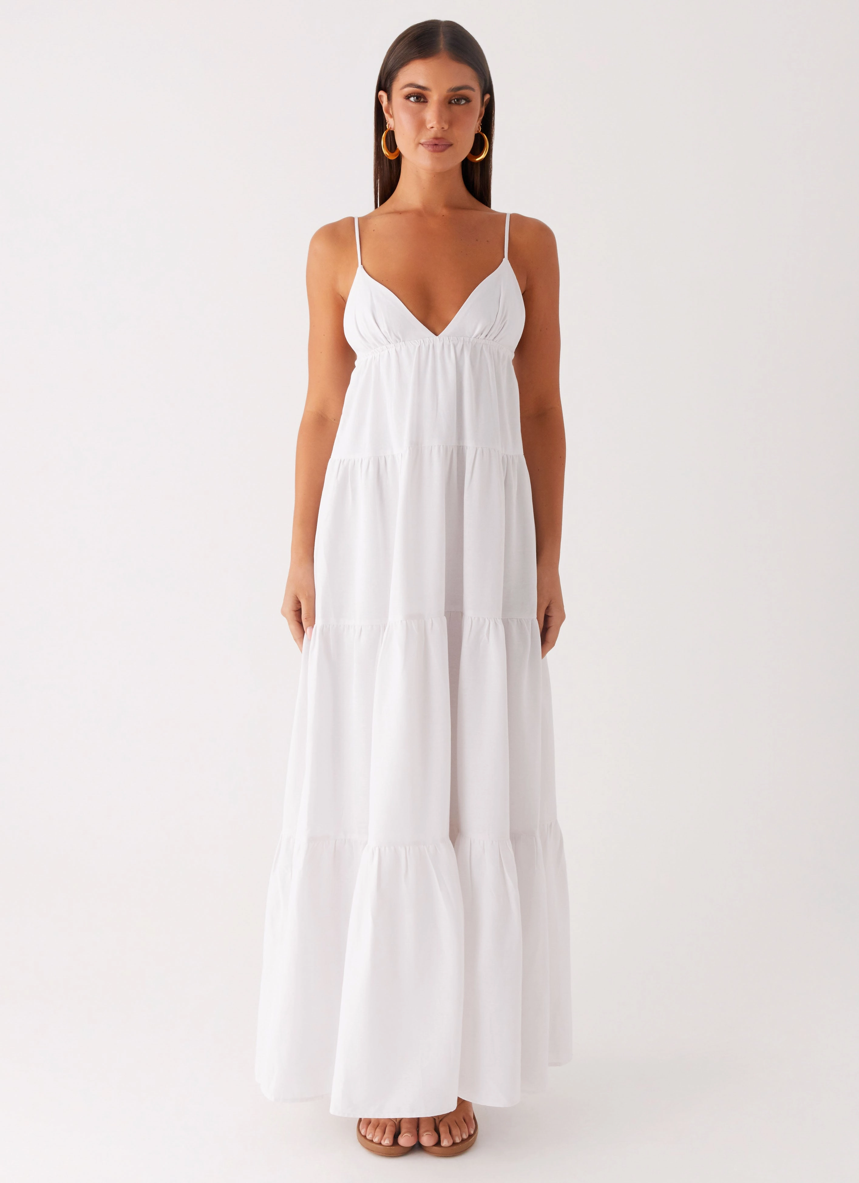 Lotty Linen Maxi Dress - White Jewel Tones Office Glam