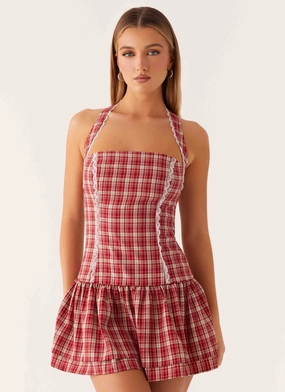 Lotus Dream Mini Dress - Ruby Check Elegant clothing Soft Volume Soft and Relaxed Lotus Dream Mini Dress - Ruby Check