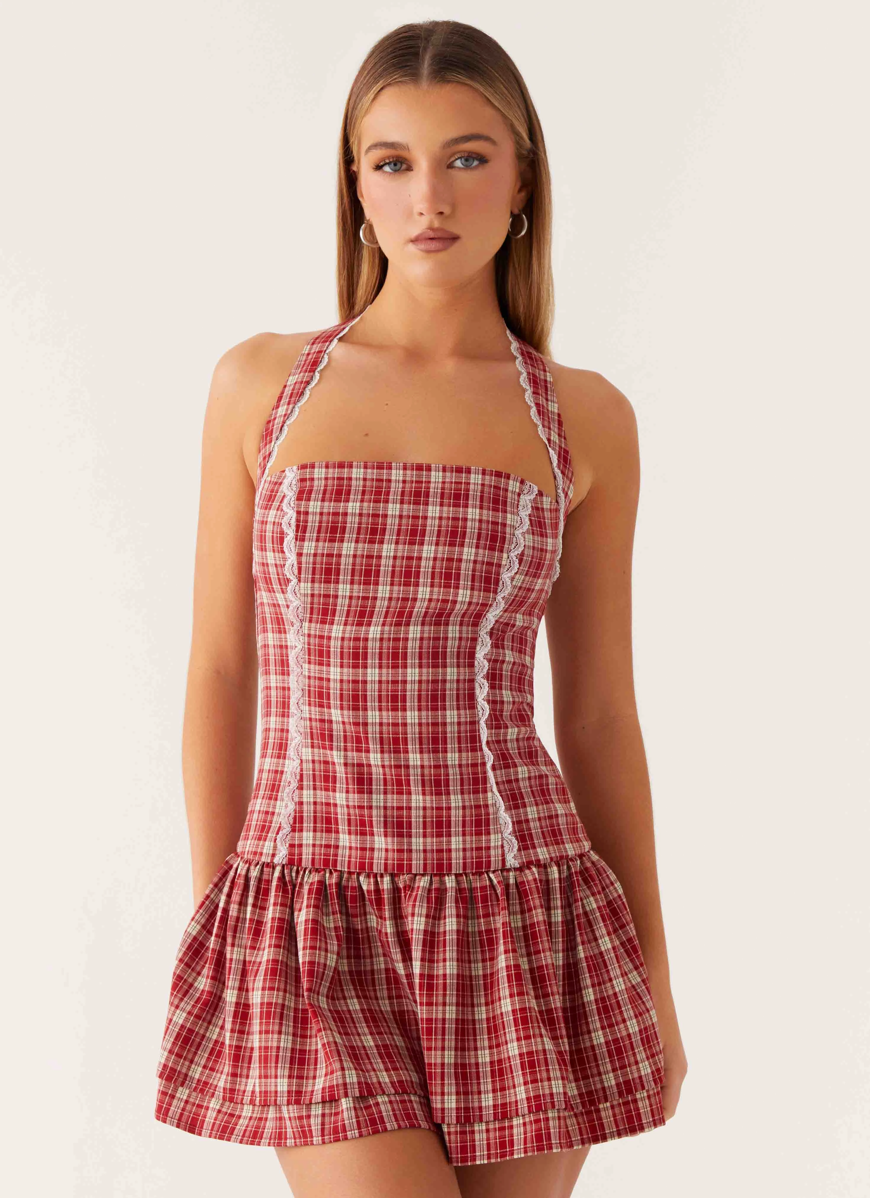 Soft Volume Soft and Relaxed Lotus Dream Mini Dress - Ruby Check