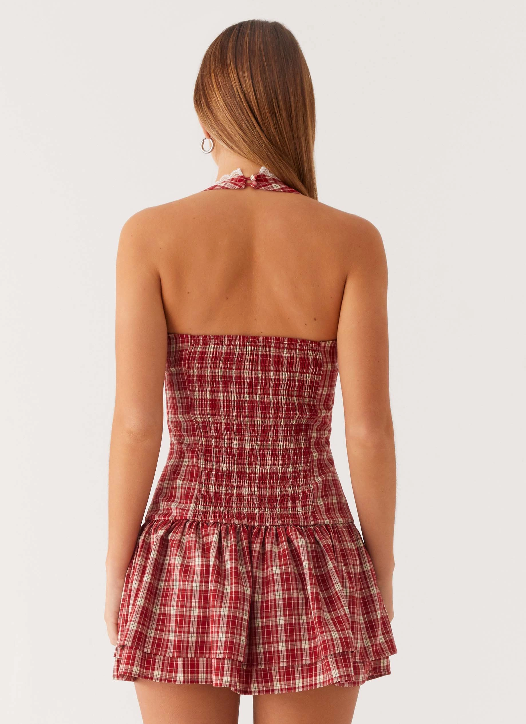 Whimsical Mood Lotus Dream Mini Dress - Ruby Check