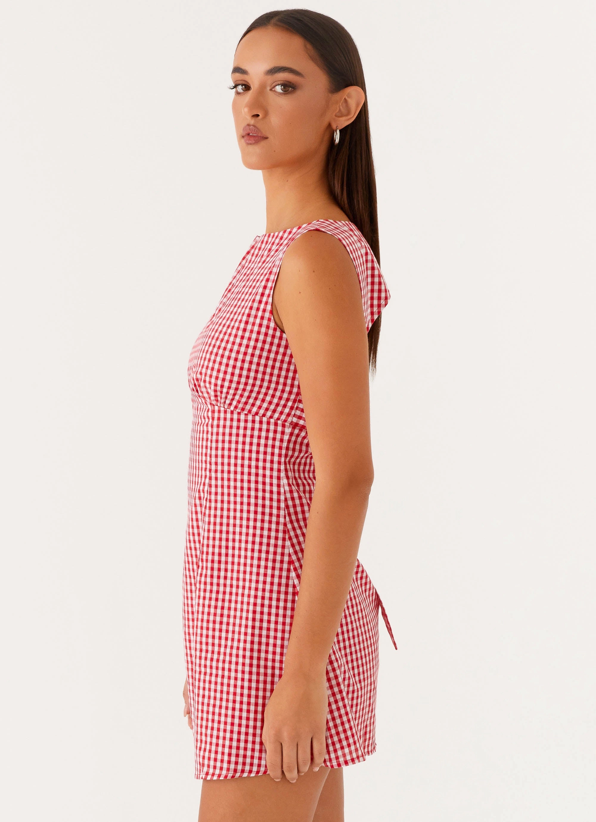 Lotus Tie Back Mini Dress - Red Gingham Simple Comfort