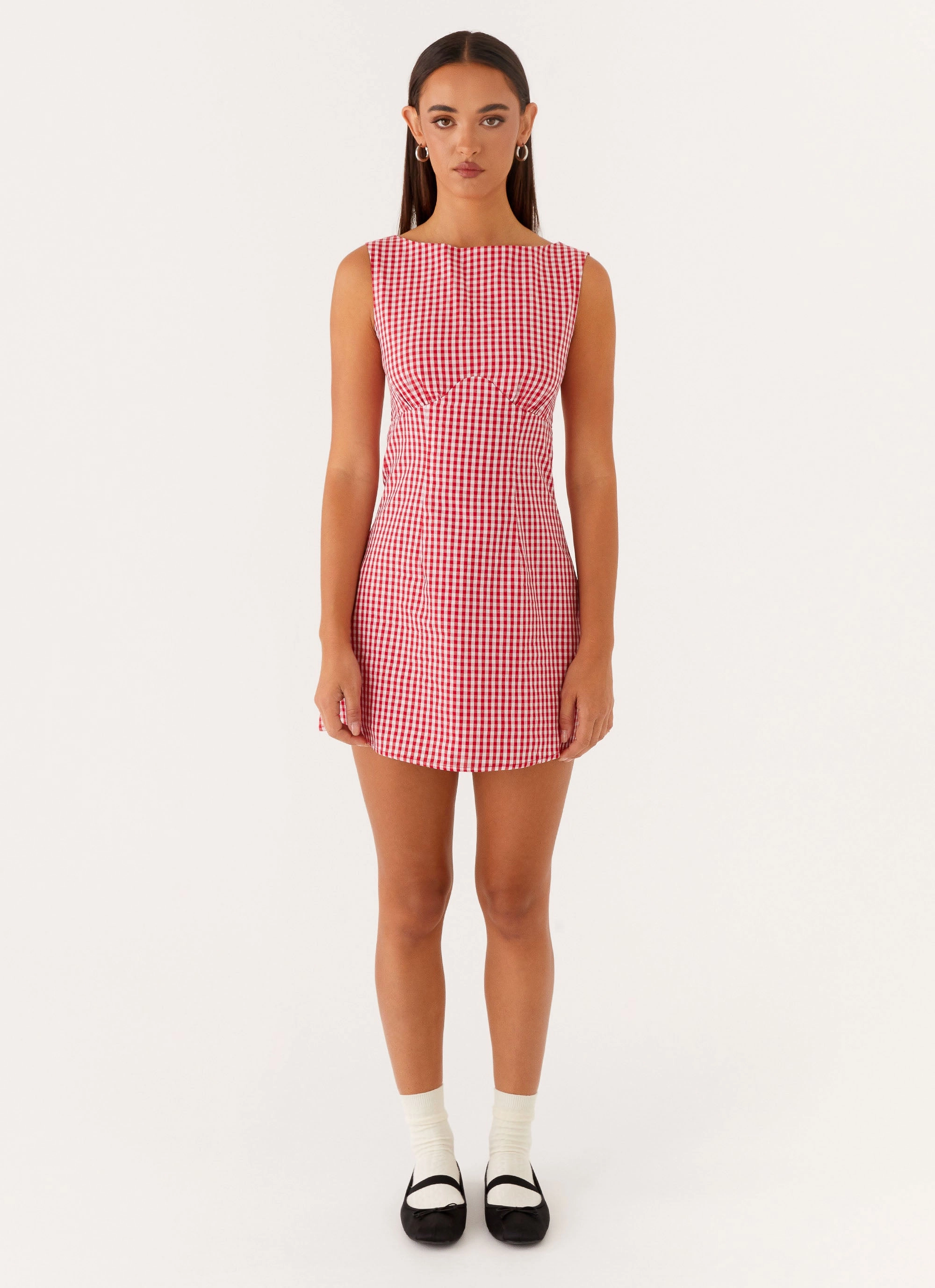 Lotus Tie Back Mini Dress - Red Gingham City Rhythm Low Maintenance