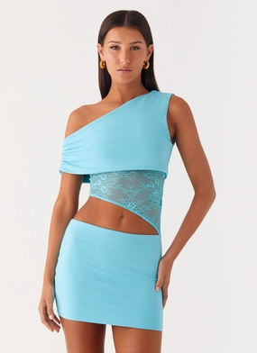 Love Motion Mini Dress - Aqua Blue Polka Dots Satin-Finish Love Motion Mini Dress - Aqua Blue