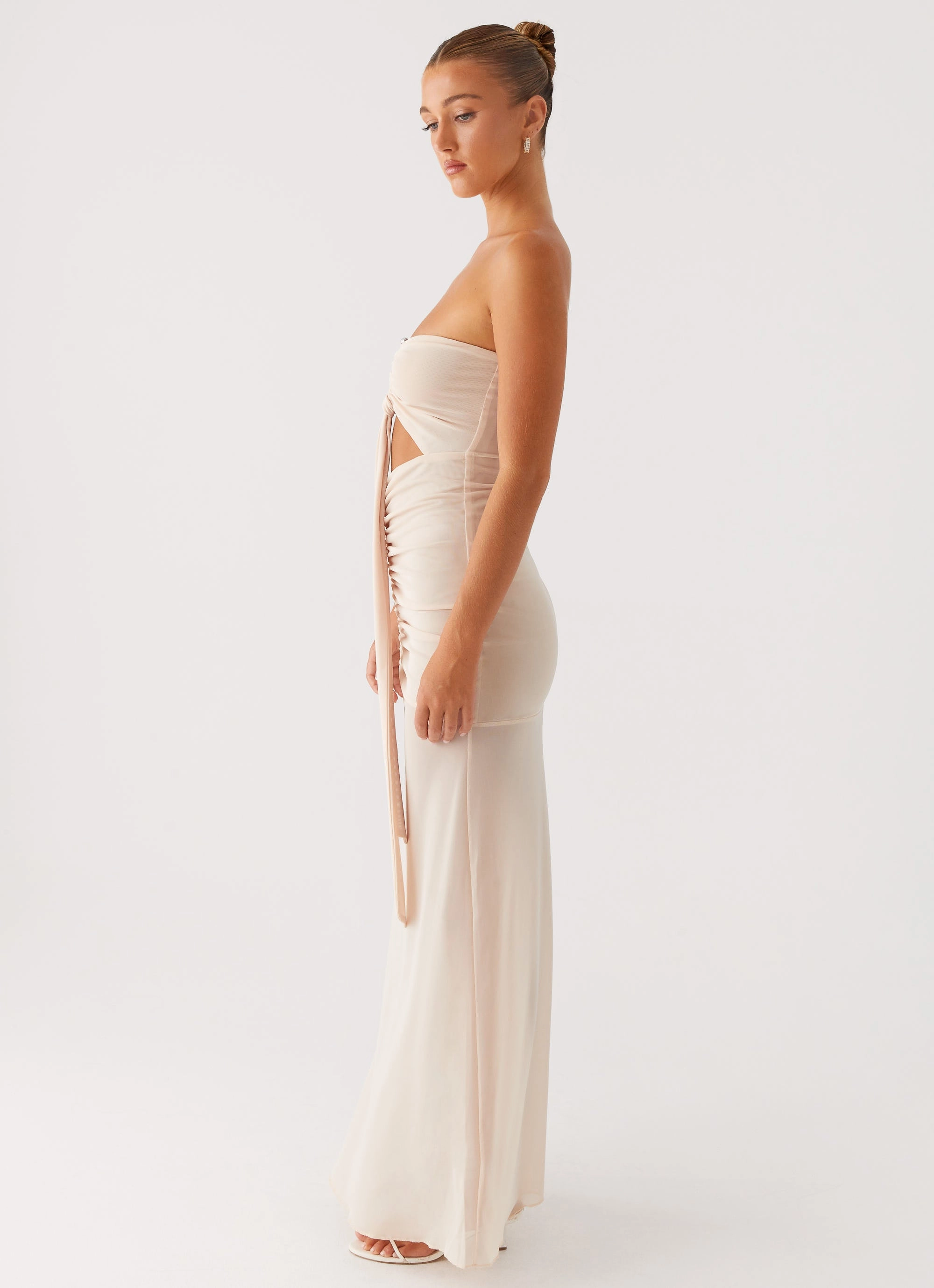 Lovie Maxi Dress - Beige Feminine Charm Flattering Design Wear