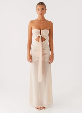 Lovie Maxi Dress - Beige Easy to Style Low Maintenance Feminine Cut Lovie Maxi Dress - Beige