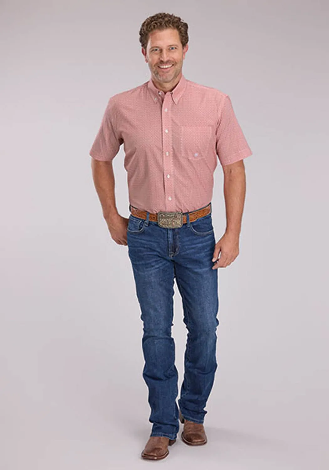 Roper Mens 2500 Saltillo Foulard Rust 100% Cotton 1 Pkt S/S Shirt Work From Home Spring Trend