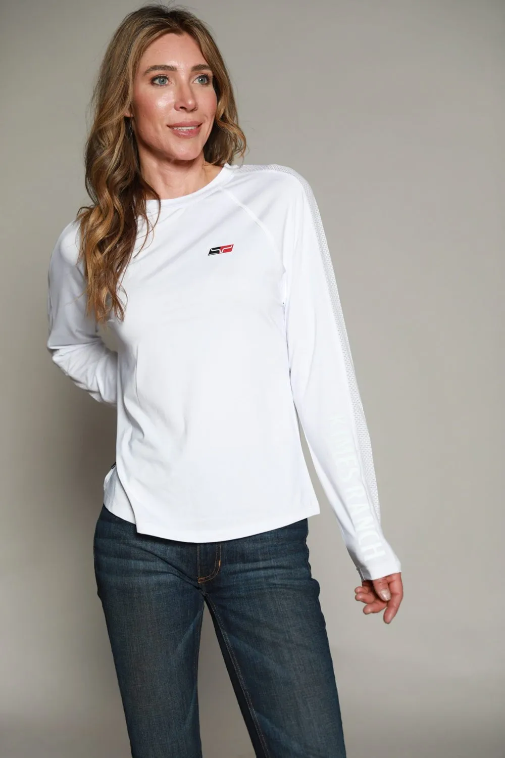 Interview Ready Kimes Ranch Womens KR1 Top White Polyester L/S Shirt