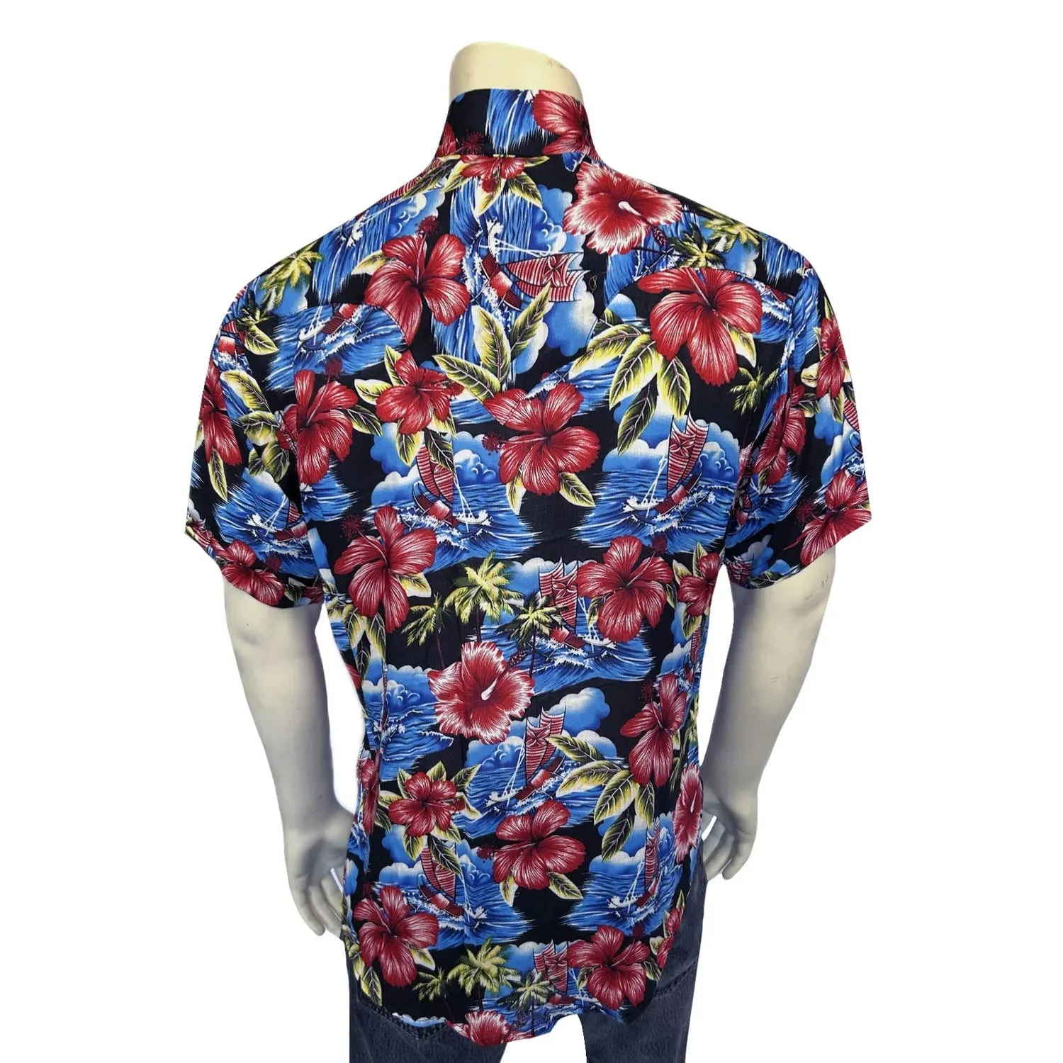 Rockmount Mens Hawaiian Print Western Purple 100% Rayon S/S Shirt Structured Shoulder Support