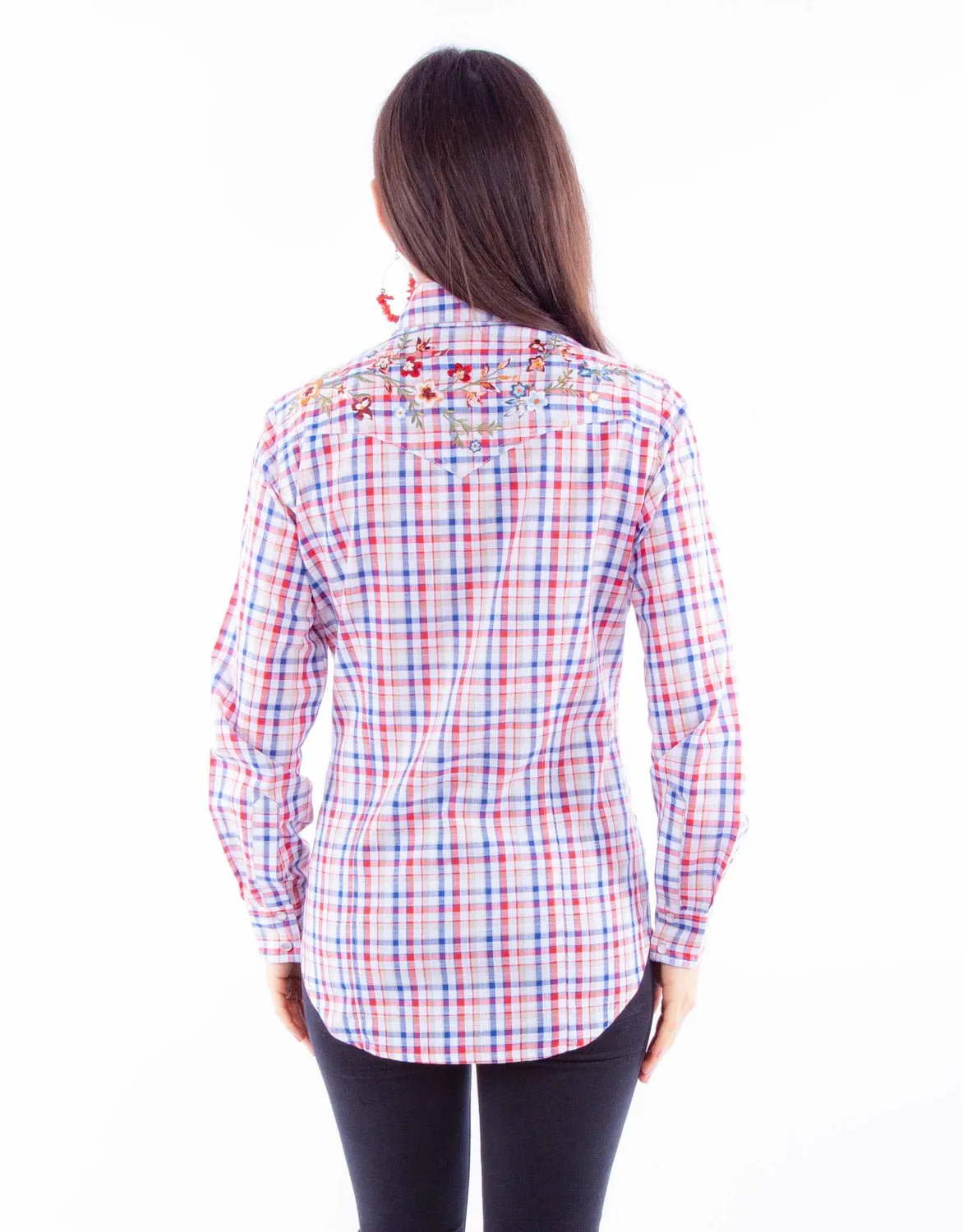Scully Womens Yarn Dyed Check Red/White/Blue 100% Cotton L/S Blouse Minimalist Aesthetic