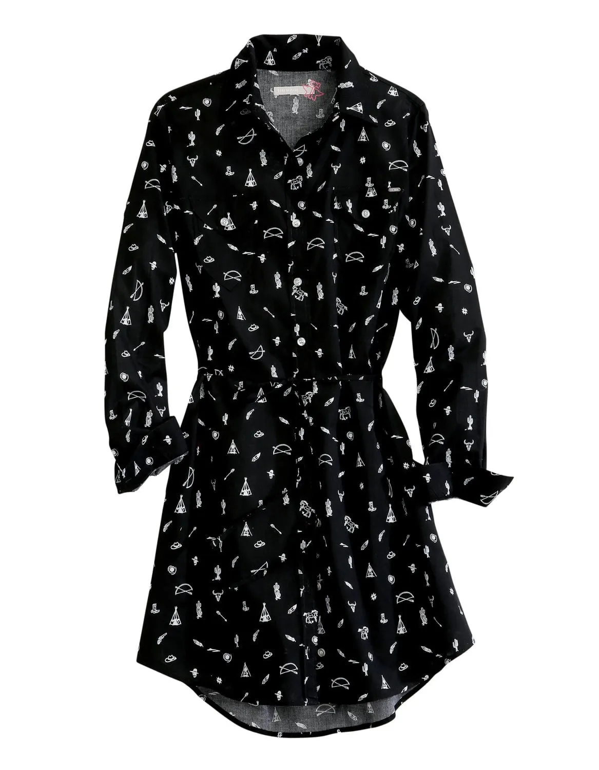 Tin Haul Womens Black 100% Cotton Western Ditsy L/S Dress Weekend Warrior Earthy Office Casual