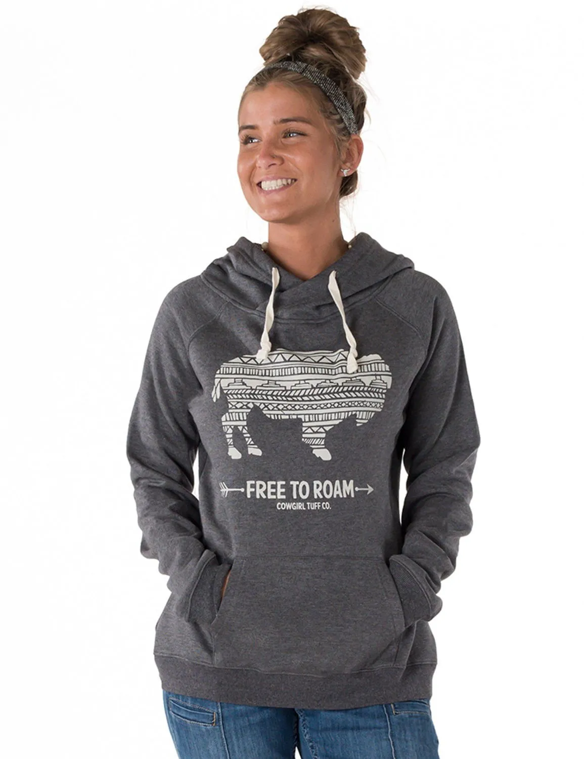 Cowgirl Tuff Womens Free To Roam Charcoal Poly/Rayon Hoodie Weekend Ready