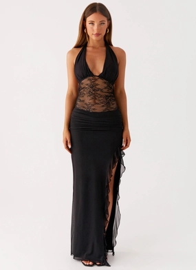 Low Back Wrenna Halter Neck Maxi Dress - Black Light Wrap Wrenna Halter Neck Maxi Dress - Black