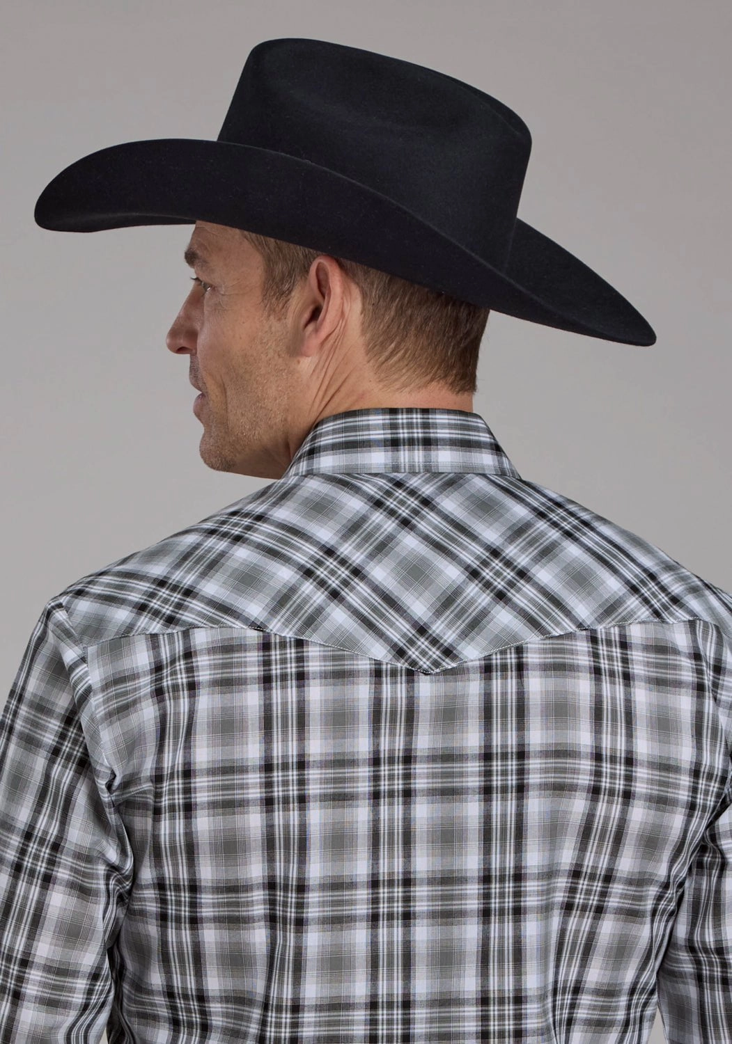 Roper Mens 2126 Plaid Grey/Black Cotton Blend L/S Shirt Contemporary Design