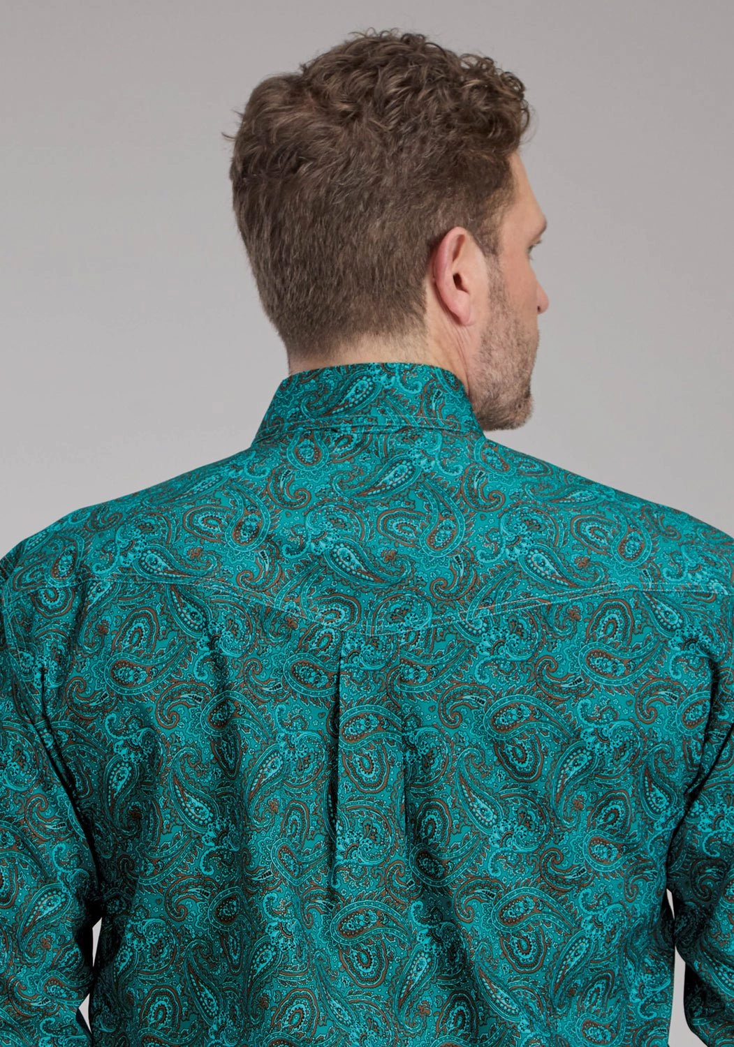 Breathable mesh Roper Mens 2238 Mallard Paisley Teal 100% Cotton Btn L/S Shirt